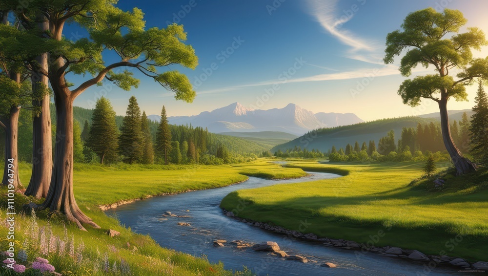 landscape with river and mountains landscape with river and mountains