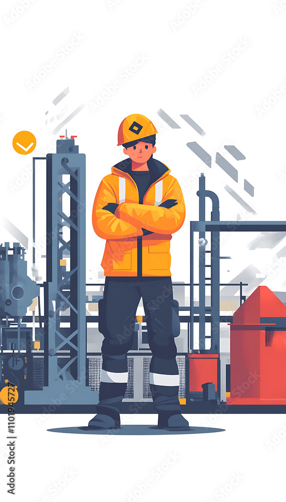 A concept image illustrating the risk of industrial injury, showing a worker in a factory environment surrounded by various safety hazards, such as exposed machinery and slippery surfaces. The composi A concept image illustrating the risk of industrial injury, showing a worker in a factory environment surrounded by various safety hazards, such as exposed machinery and slippery surfaces. The composi