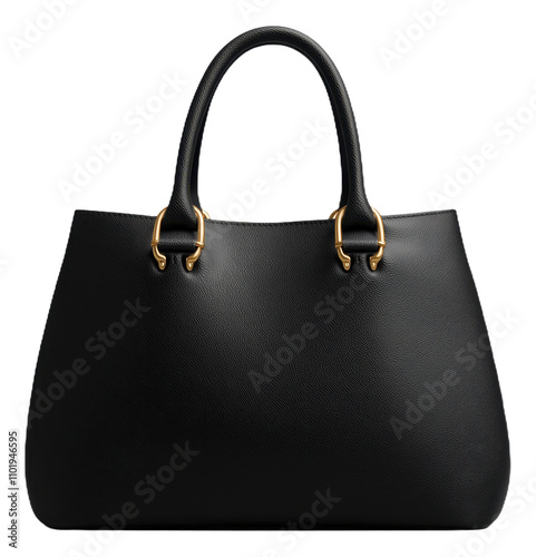 PNG Black leather handbag with gold accents photo