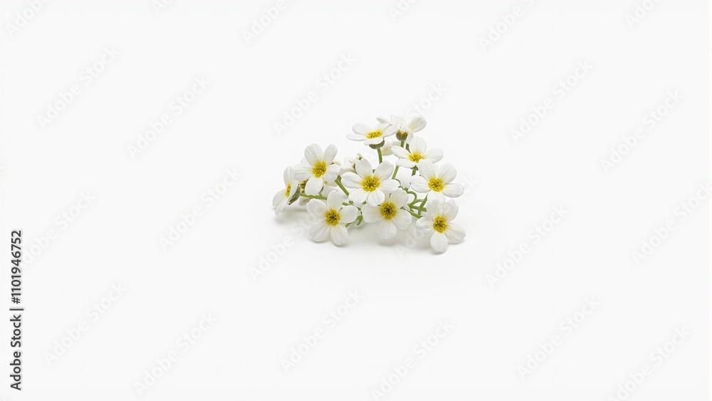Small white alyssum flowers with yellow centers on airy white background Small white alyssum flowers with yellow centers on airy white background