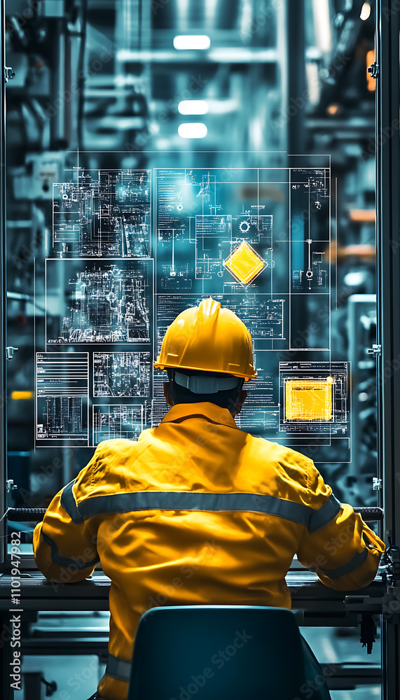 A concept image illustrating the risk of industrial injury, showing a worker in a factory environment surrounded by various safety hazards, such as exposed machinery and slippery surfaces. The composi A concept image illustrating the risk of industrial injury, showing a worker in a factory environment surrounded by various safety hazards, such as exposed machinery and slippery surfaces. The composi