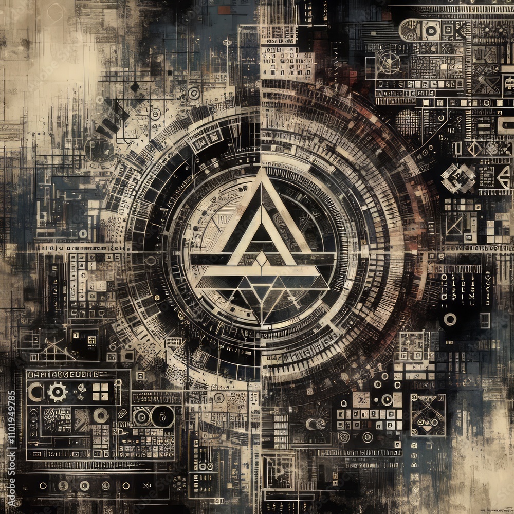 Fototapeta premium Grunge Glyphs An abstract symbolic digital collage with pixelate