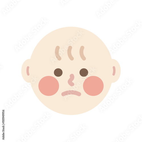 Sad newborn baby head. Healthcare, facial expressions, feeling, child care concepts. Flat people character vector design isolated illustrations.