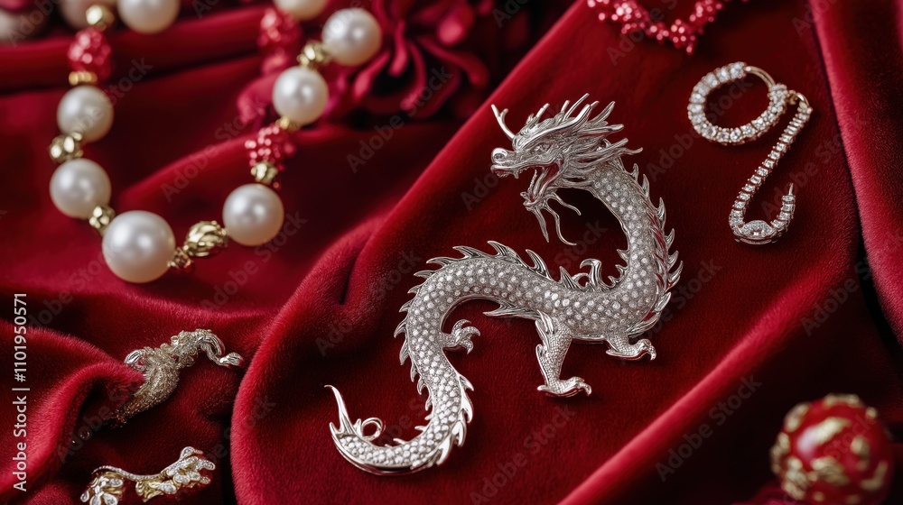 Fototapeta premium Chinese new year jewelry collection with elegant dragon motifs for festive celebrations