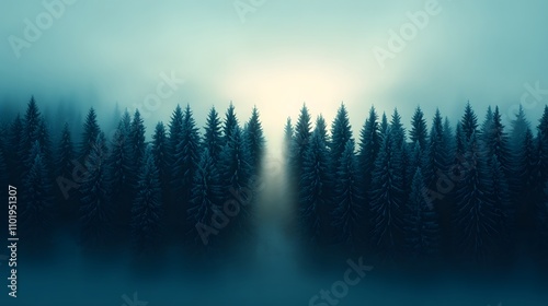 pine tree forest in the mist