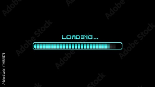 loading bar animation with glitch effect. Futuristic uploading progress bar with glitch effect isolated on black background. photo