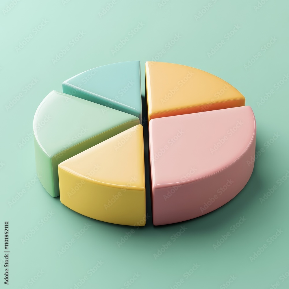 Obraz premium Colorful 3D Pie Chart Segments on Soft Green Background