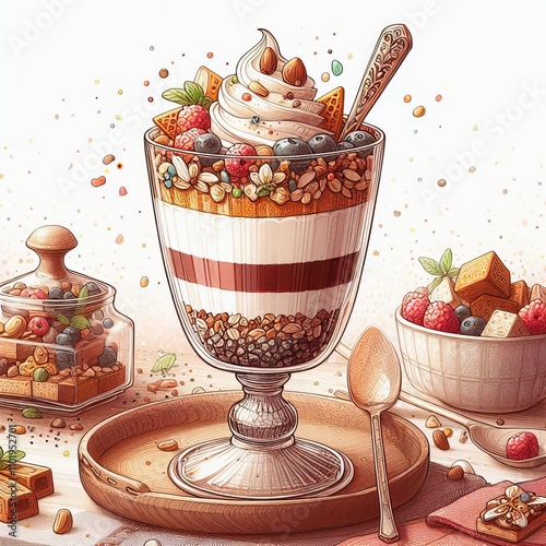 A beautifully illustrated parfait with a focus on patterns and t