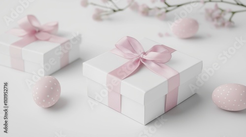 Elegant easter gift box packaging with luxury ribbon and decorative eggs