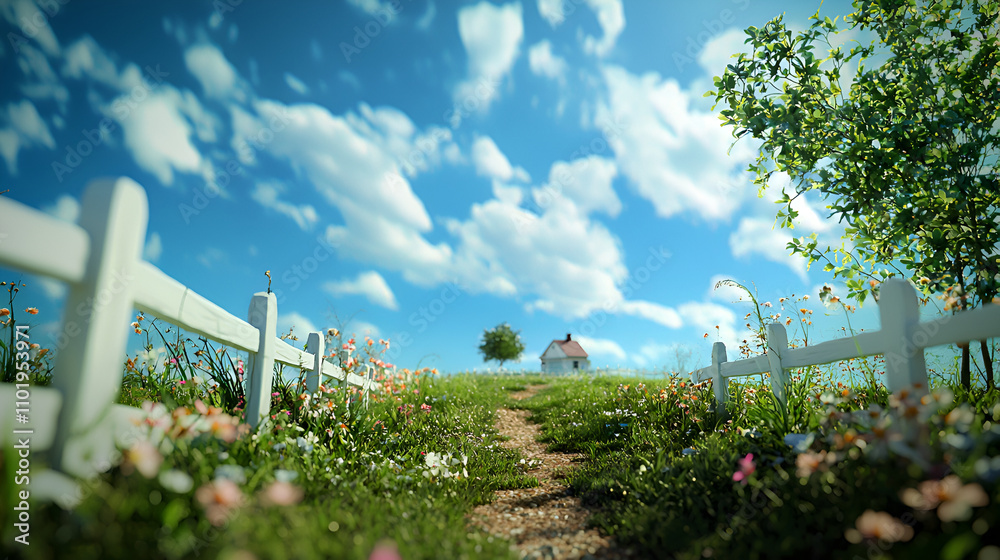 Fototapeta premium island house and floating in the air on sky background