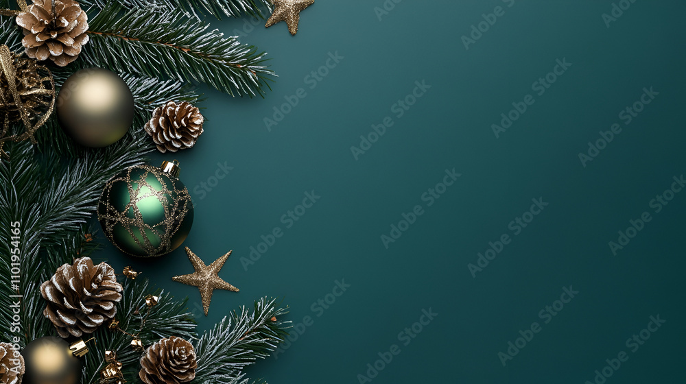 Eco friendly Christmas composition on green background top view. Zero waste environmentally friendly Christmas concept. Long banner format. Eco friendly Christmas composition on green background top view. Zero waste environmentally friendly Christmas concept. Long banner format.