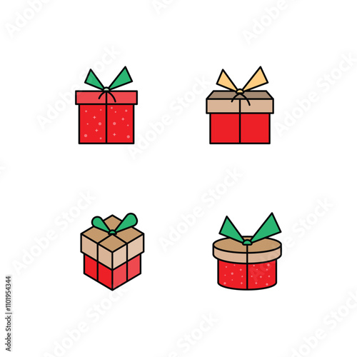 Winter Gift Icon Design Vector Symbol Set Filled Style
