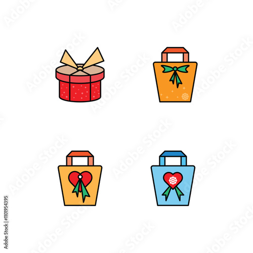 Winter Gift Icon Design Vector Symbol Set Filled Style