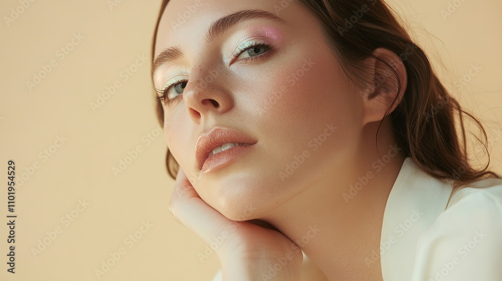 Close-up portrait of thoughtful woman with soft lighting Close-up portrait of thoughtful woman with soft lighting