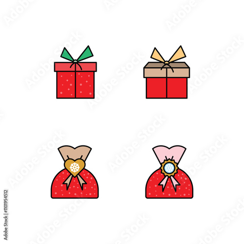 Winter Gift Icon Design Vector Symbol Set Filled Style