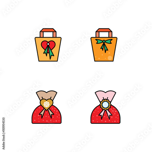 Winter Gift Icon Design Vector Symbol Set Filled Style