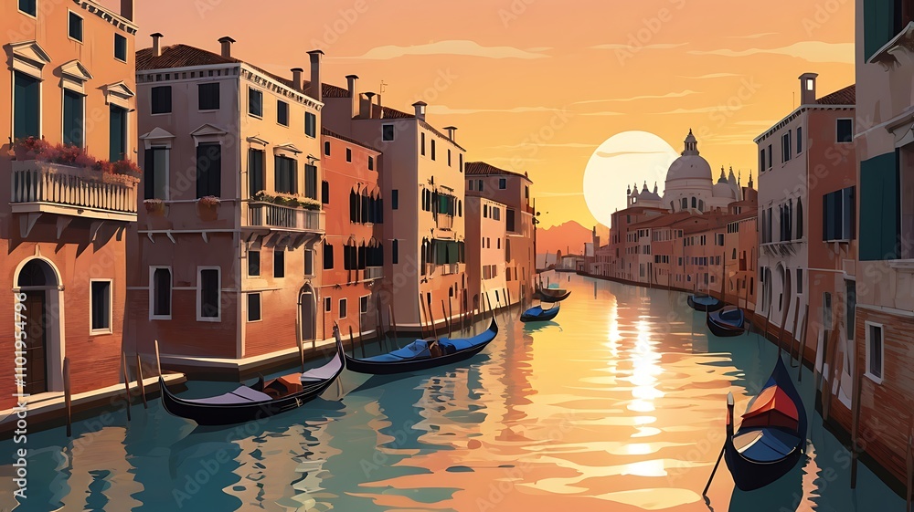 Obraz premium Detailed depiction of a Venetian canal in sunlight