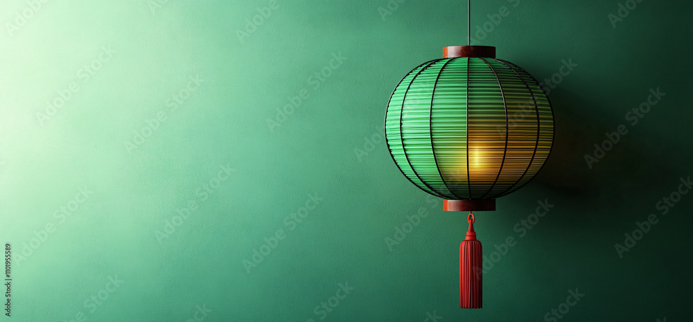 A lush green paper lantern swaying gently in soft light, perfect for festive events, celebrations, or cultural occasions, with ample space for custom text. A lush green paper lantern swaying gently in soft light, perfect for festive events, celebrations, or cultural occasions, with ample space for custom text.