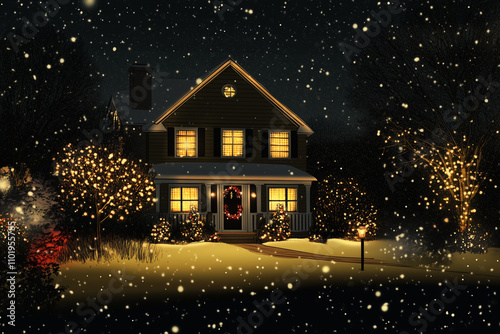 Wallpaper Mural Illustration of neigbourhood during christmas Torontodigital.ca