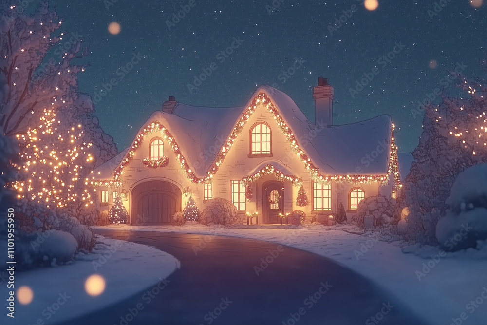 Fototapeta premium Illustration of neigbourhood during christmas