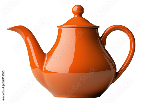 PNG Orange ceramic teapot with lid and spout