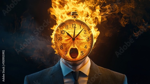 Burning Clock   Fiery Destruction of Time Concept with Explosive Flames photo