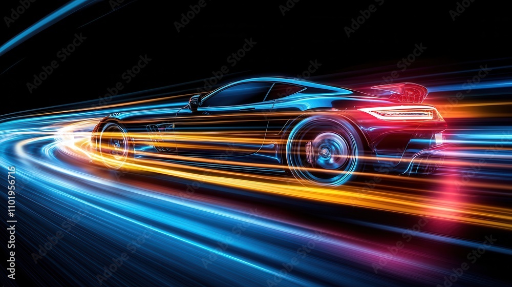 High-speed car action dynamic night scene motion photography urban environment side view concept of speed and technology High-speed car action dynamic night scene motion photography urban environment side view concept of speed and technology