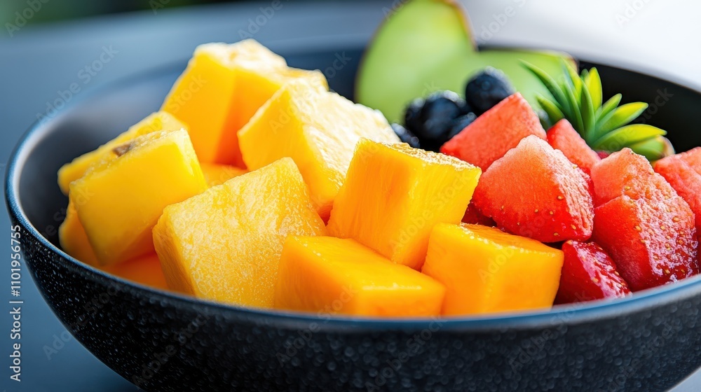 This bowl showcases various vibrant fruits with an emphasis on smooth and rugged textures, offering a detailed view of mango, watermelon, strawberries, and more. This bowl showcases various vibrant fruits with an emphasis on smooth and rugged textures, offering a detailed view of mango, watermelon, strawberries, and more.