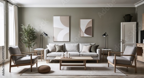 Nordic inspired interiors with clean functional furniture and soft muted tones photo