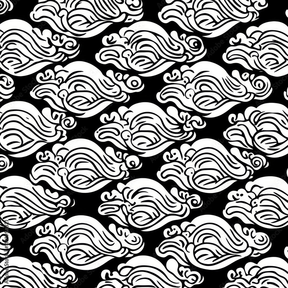 A modern, seamless graphic interpretation of Japanese sea waves, ideal for fabric, textile, advertising, publication, and illustration design. A modern, seamless graphic interpretation of Japanese sea waves, ideal for fabric, textile, advertising, publication, and illustration design.