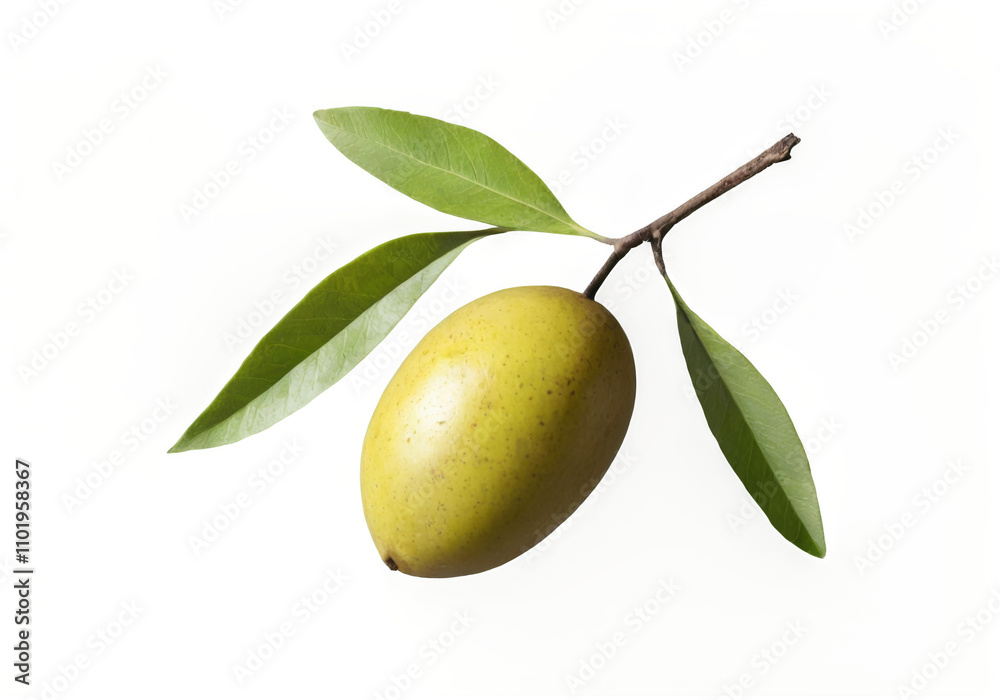 custom made wallpaper toronto digitalSingle yellow fruit with green leaves on transparent background, vibrant colors and smooth texture showcased in close-up shot.