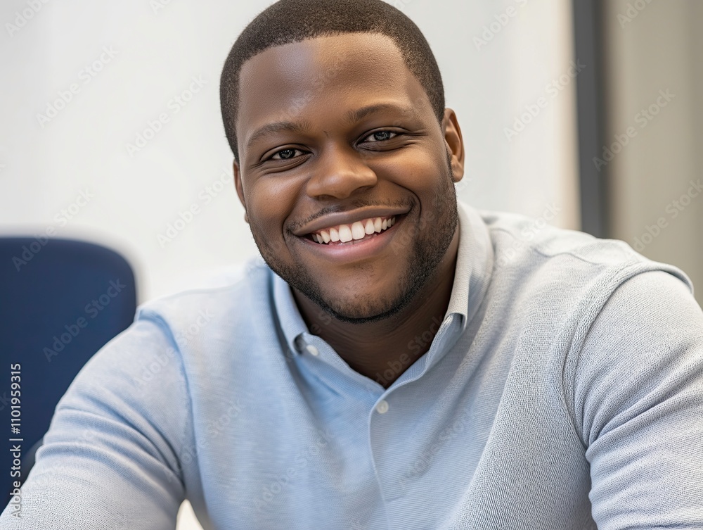 Smiling man in casual attire in office setting Smiling man in casual attire in office setting