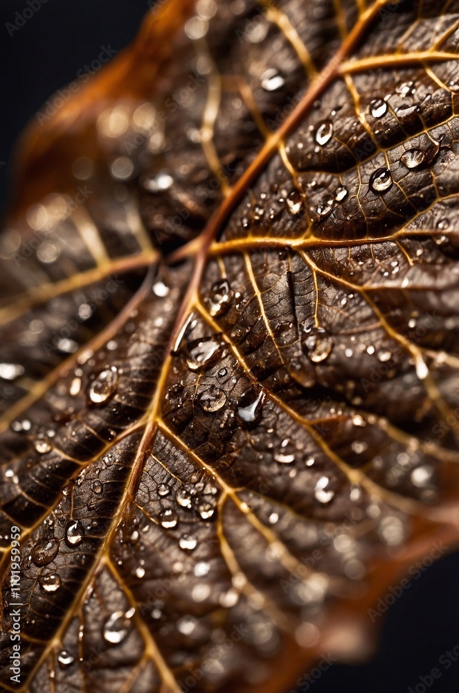 Closeup view of autumn leaf with water drops. Macro shot. Closeup view of autumn leaf with water drops. Macro shot.