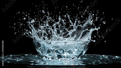 Water Splashing in a Glass Bowl on Black Background