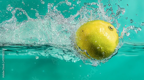 Vibrant Lemon Splashing in Water - Fresh Citrus Photography photo