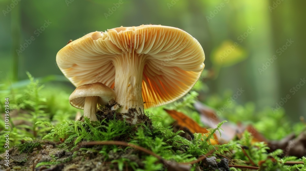 Mushroom presented on a muted background, colorful fungi snapshot. Background still, mushroom vibrant. Mushroom presented on a muted background, colorful fungi snapshot. Background still, mushroom vibrant.