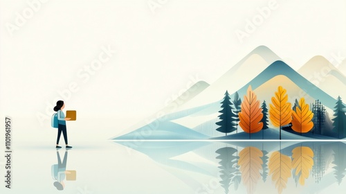 A woman is walking in the woods