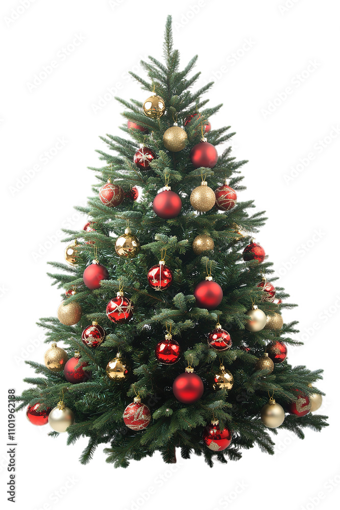 Decorated Christmas tree with red and gold ornaments Decorated Christmas tree with red and gold ornaments