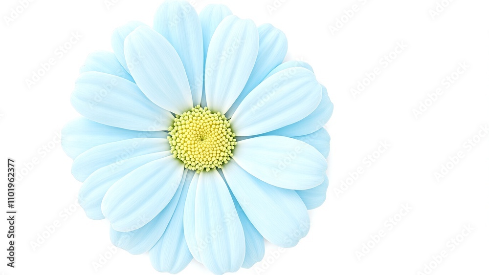 Obraz premium Pastel blue daisy with yellow center on white backdrop