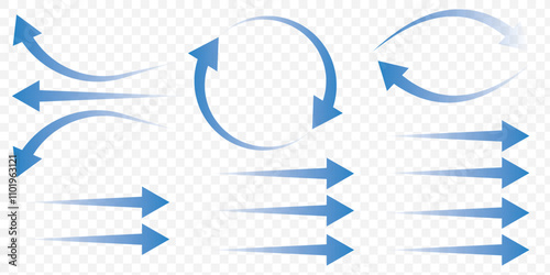 Set of blue arrows showing cold air conditioner direction. Isolated on transparent background element. eps 10.