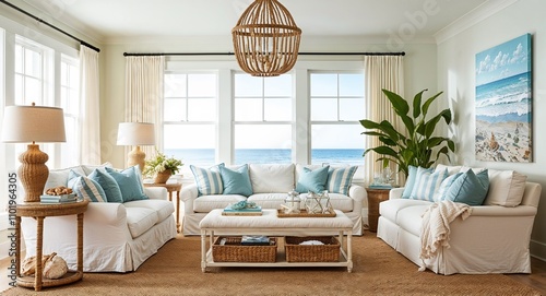 Casual coastal inspired living rooms with light airy furniture and beachy textures