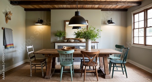 Casual dining spaces with farmhouse tables mismatched chairs and relaxed lighting