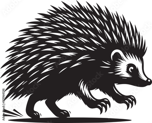 A hedgehog sneaking with tiptoe steps vector silhouette