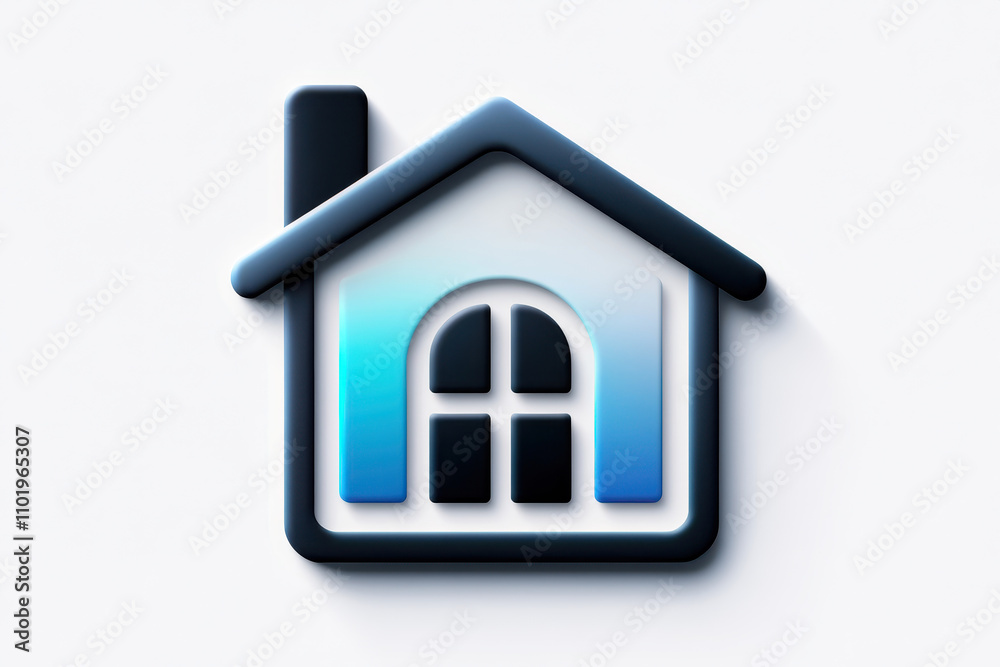 Stylized house icon in blue hues, representing home, comfort, and architecture. isolated on white background.