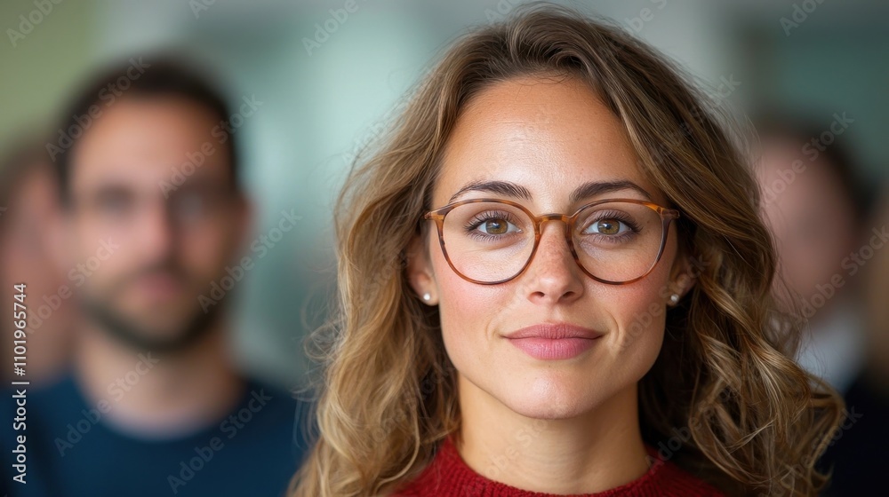 Confident and Successful Businesswoman Wearing Glasses and Smiling Professionally in Corporate Office Environment Confident and Successful Businesswoman Wearing Glasses and Smiling Professionally in Corporate Office Environment
