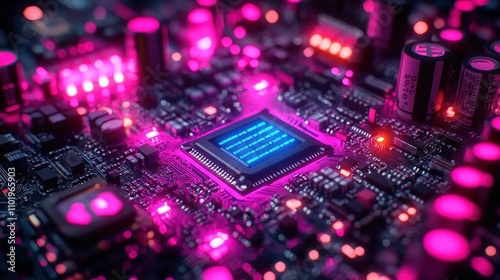 Innovative technology microchip circuit board digital environment abstract visuals close-up viewpoint futuristic concept