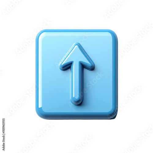 A glossy blue upward arrow button symbolizing progress and forward movement. transparent background.