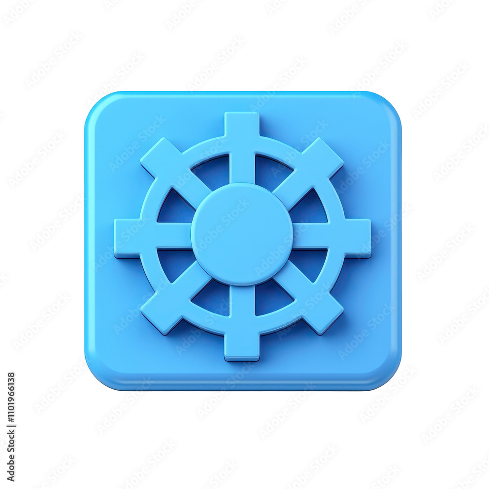 A modern blue icon featuring a gear design on a square background. transparent background. A modern blue icon featuring a gear design on a square background. transparent background.