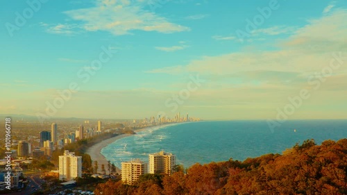 Sunset Aerial View of Gold Coast Coastline