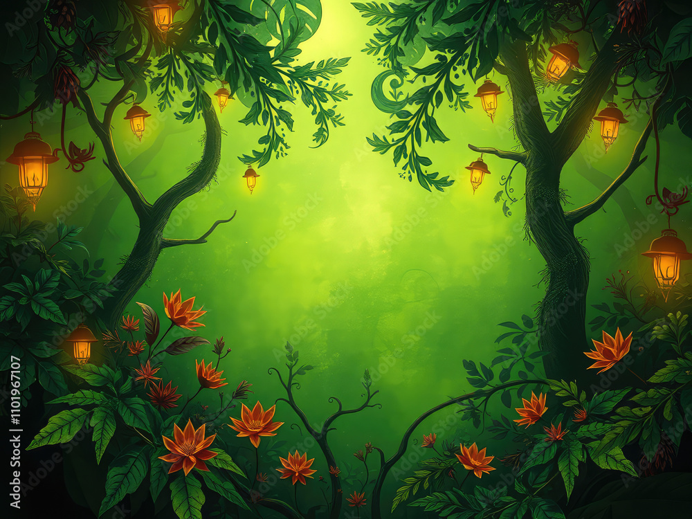 Abstract Green Textured Background with Botanical Elements and Foliage Patterns,  nature-inspired background,  foliage design,  botanical patterns,  organic elements,  floral pattern